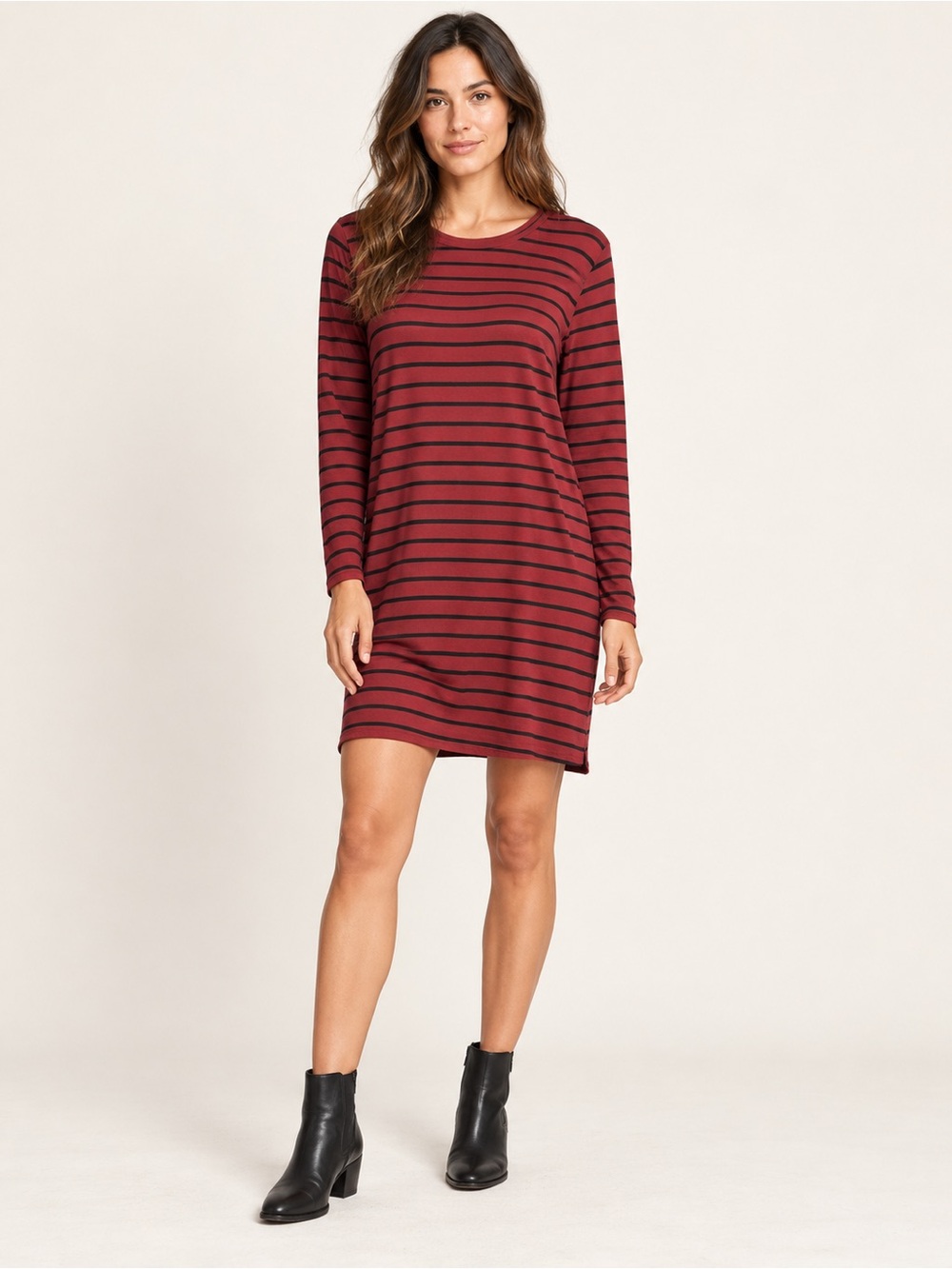 Current Elliot Long Sleeve Beatnik T-Shirt Dress in Cabernet stripe